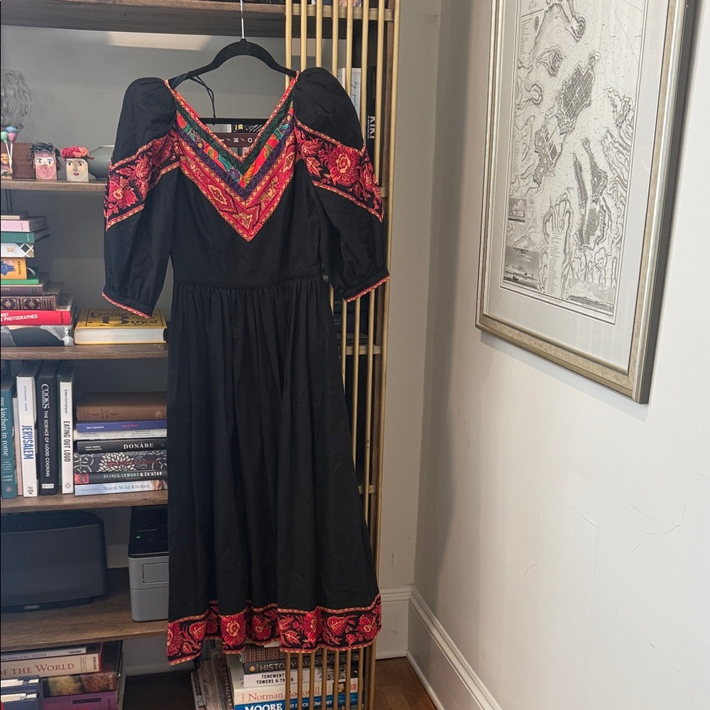 Chic Black Dress with Red Embroidery